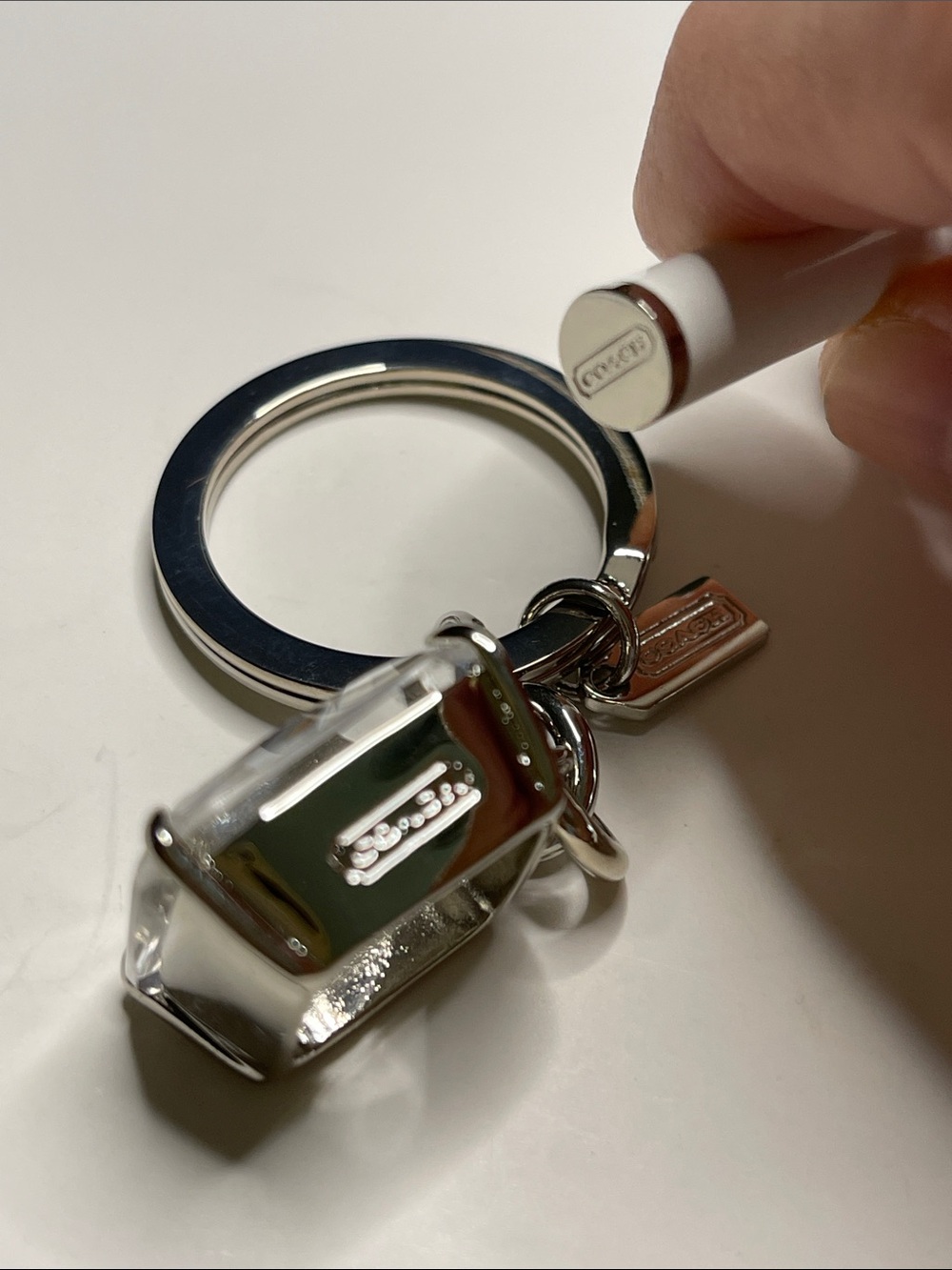 Coach Crystal Square Charm Keychain - Silver Hardware and Coach Pen - Picture 3 of 7